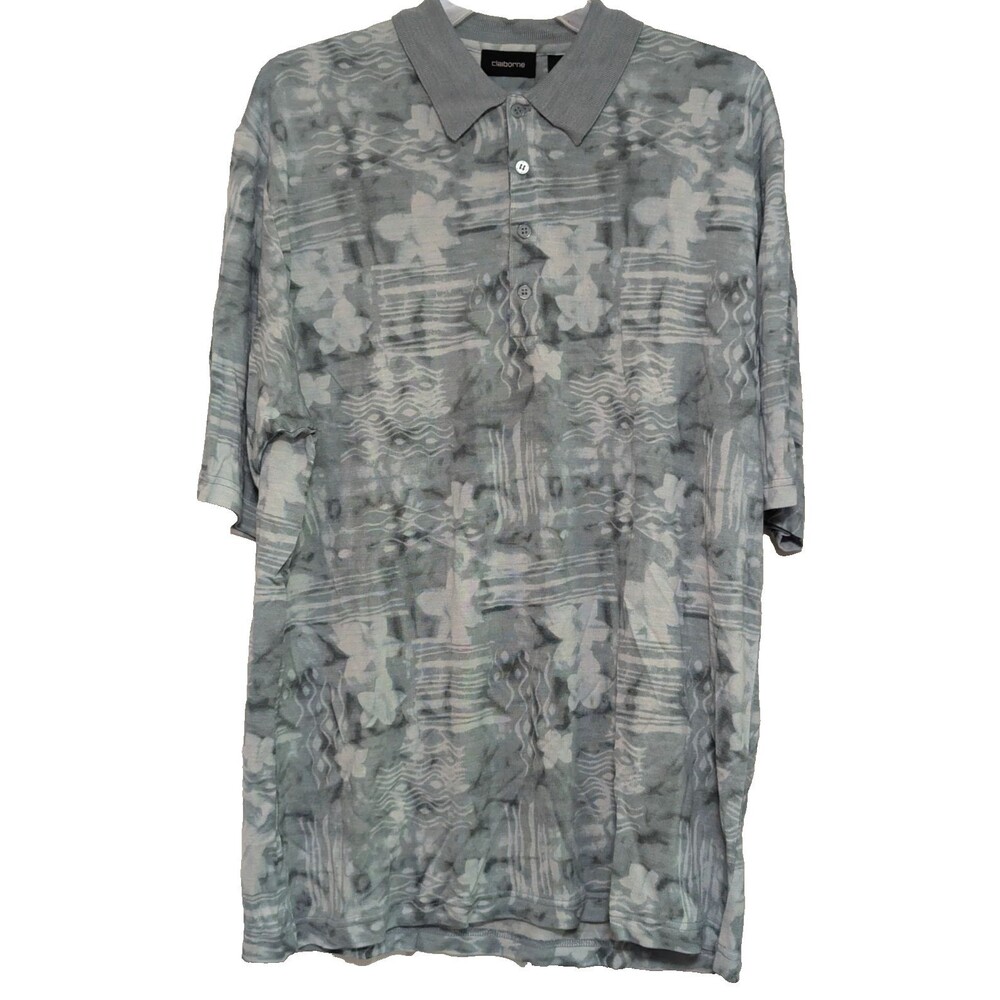 VTG Claiborne Silk Blend Shirt men's NOS NWT Abstract Geometric Summer Spa